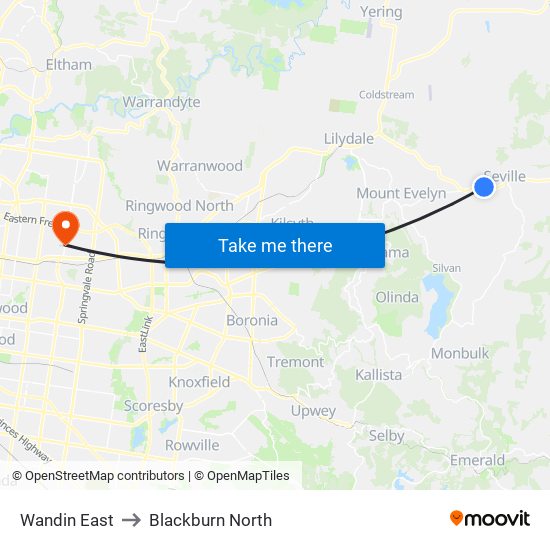 Wandin East to Blackburn North map