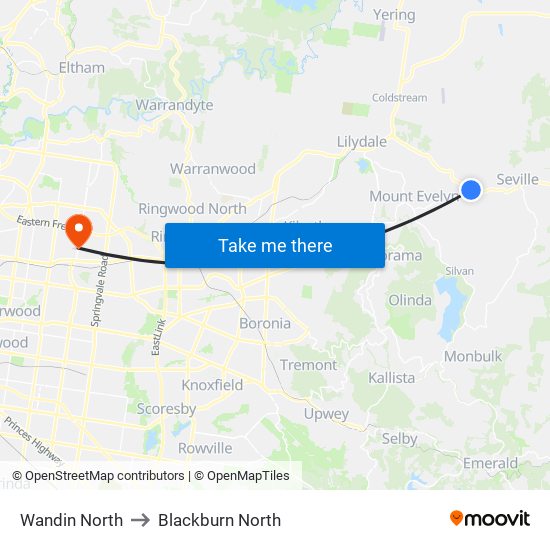 Wandin North to Blackburn North map