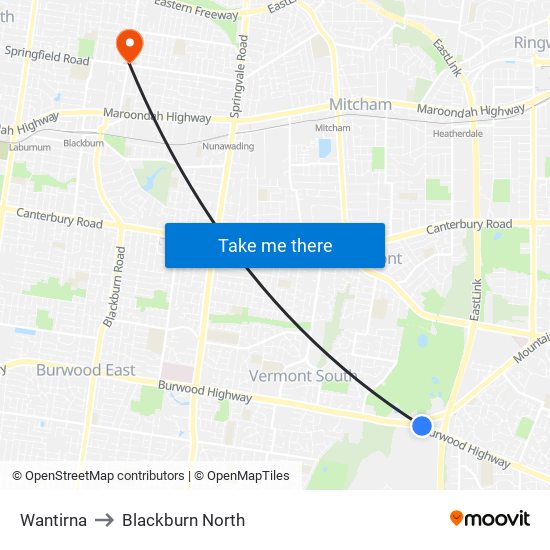 Wantirna to Blackburn North map