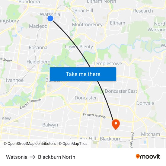 Watsonia to Blackburn North map