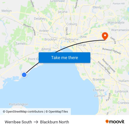 Werribee South to Blackburn North map