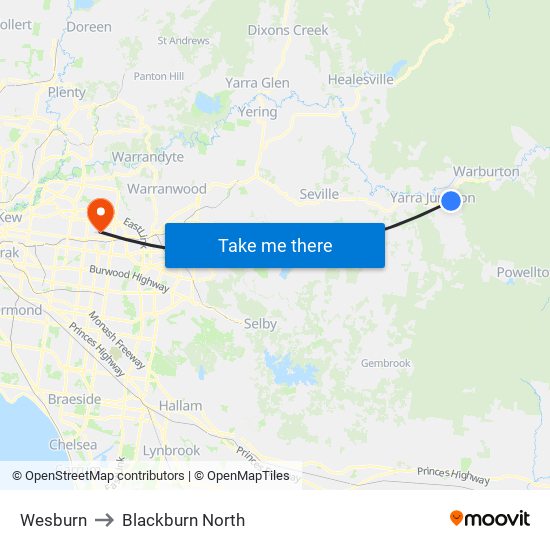 Wesburn to Blackburn North map