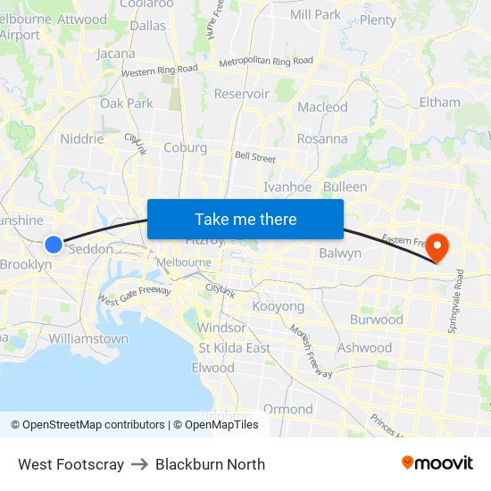 West Footscray to Blackburn North map