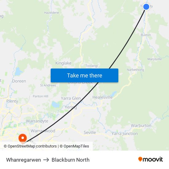 Whanregarwen to Blackburn North map