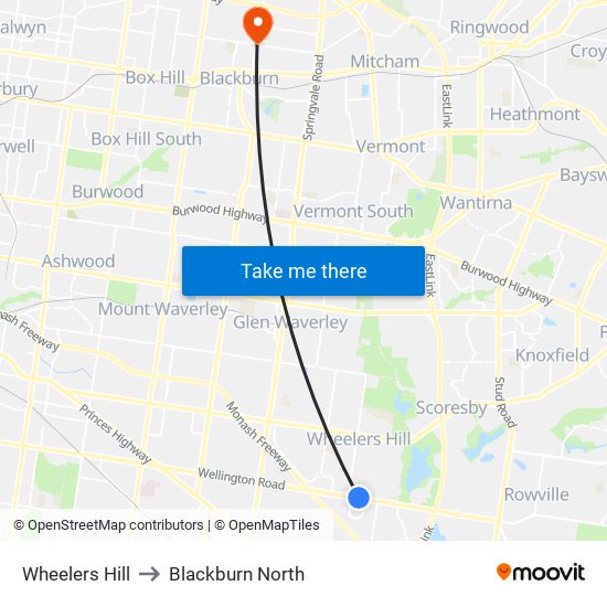 Wheelers Hill to Blackburn North map