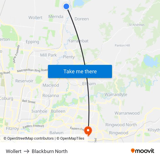 Wollert to Blackburn North map