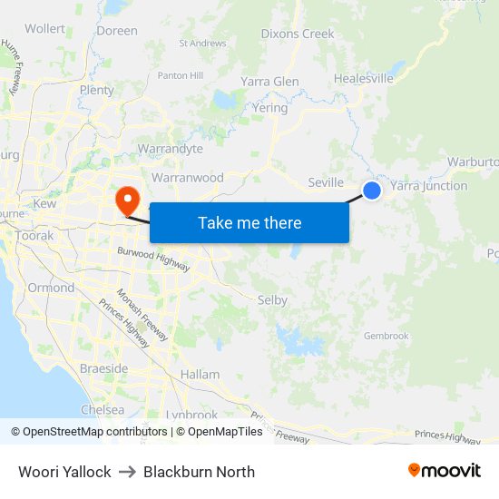 Woori Yallock to Blackburn North map