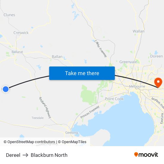 Dereel to Blackburn North map