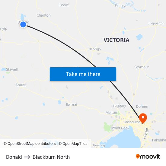 Donald to Blackburn North map