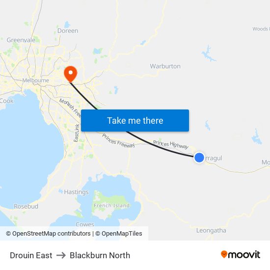 Drouin East to Blackburn North map