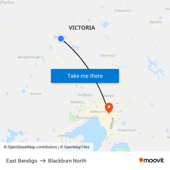 East Bendigo to Blackburn North map