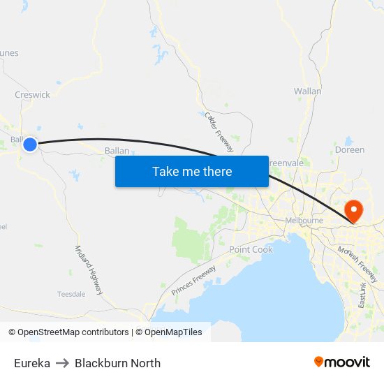 Eureka to Blackburn North map