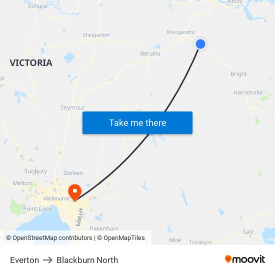 Everton to Blackburn North map