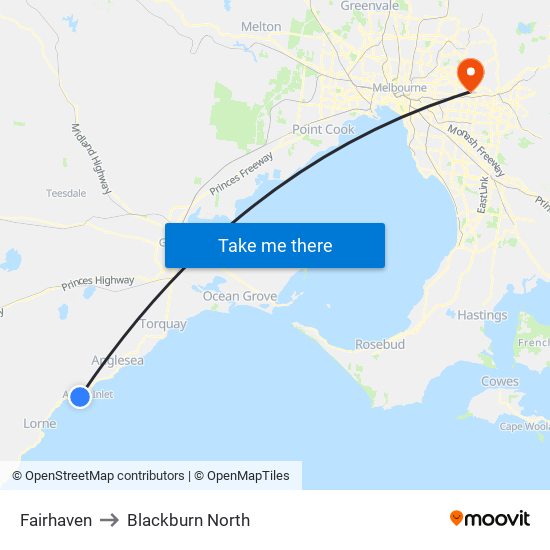 Fairhaven to Blackburn North map