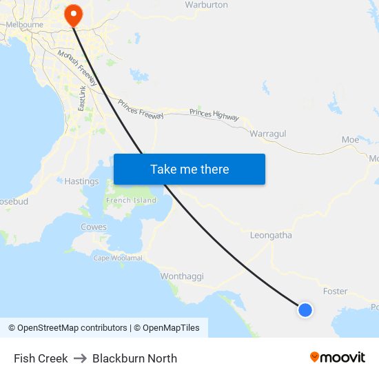 Fish Creek to Blackburn North map