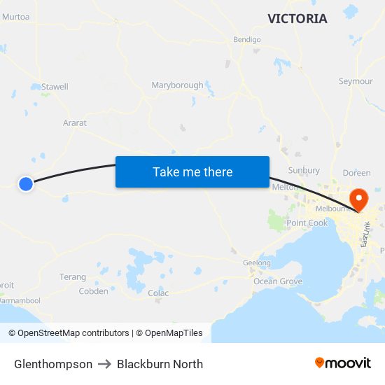 Glenthompson to Blackburn North map