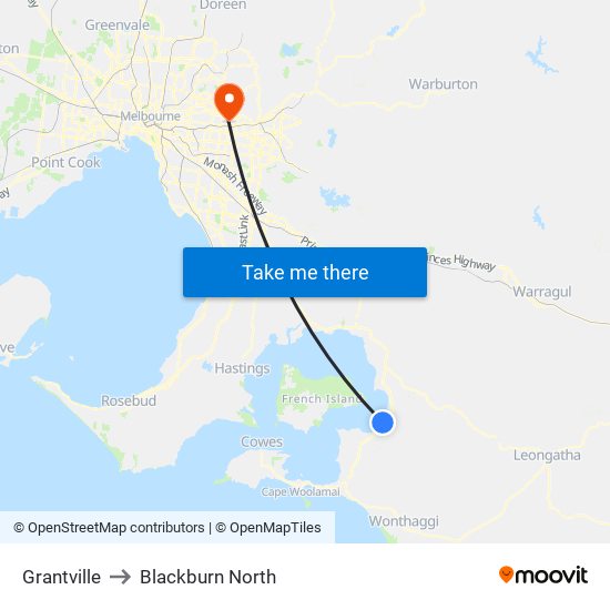 Grantville to Blackburn North map