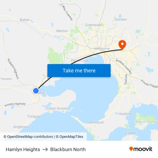 Hamlyn Heights to Blackburn North map