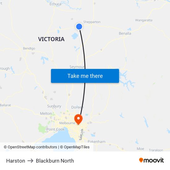 Harston to Blackburn North map