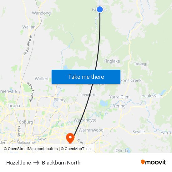 Hazeldene to Blackburn North map