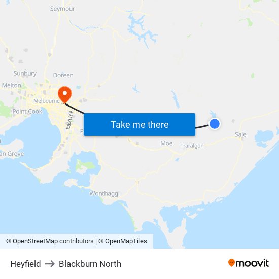 Heyfield to Blackburn North map