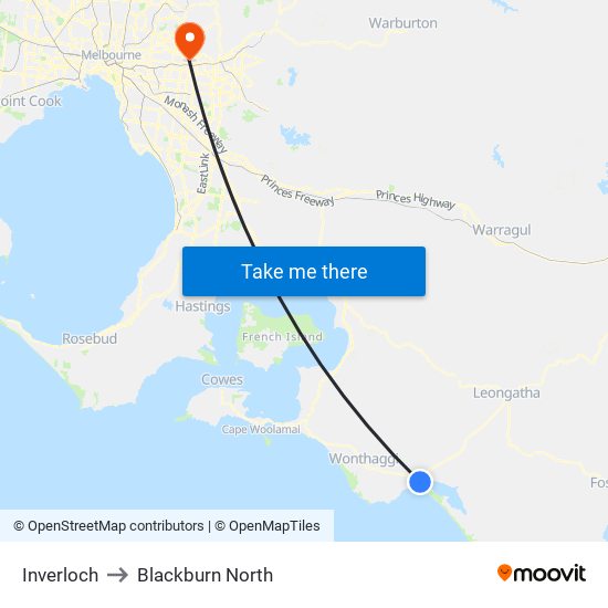 Inverloch to Blackburn North map