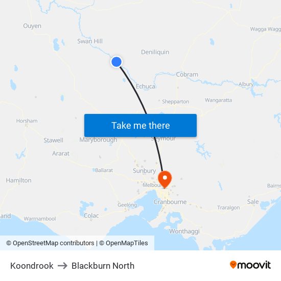 Koondrook to Blackburn North map