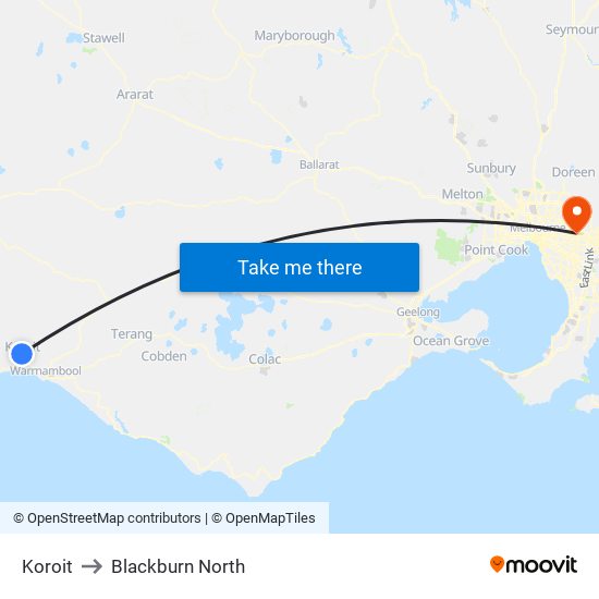 Koroit to Blackburn North map