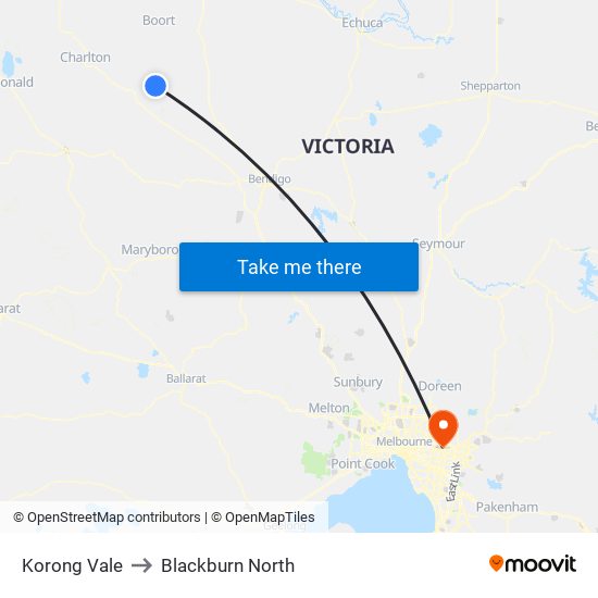 Korong Vale to Blackburn North map