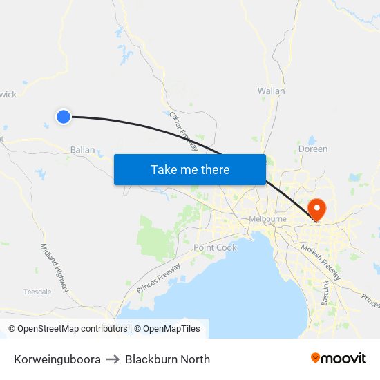 Korweinguboora to Blackburn North map