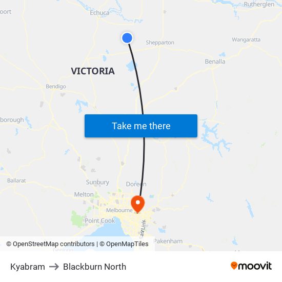 Kyabram to Blackburn North map