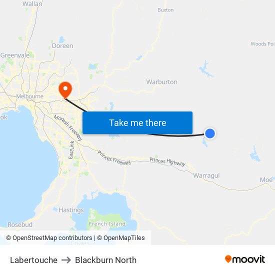 Labertouche to Blackburn North map
