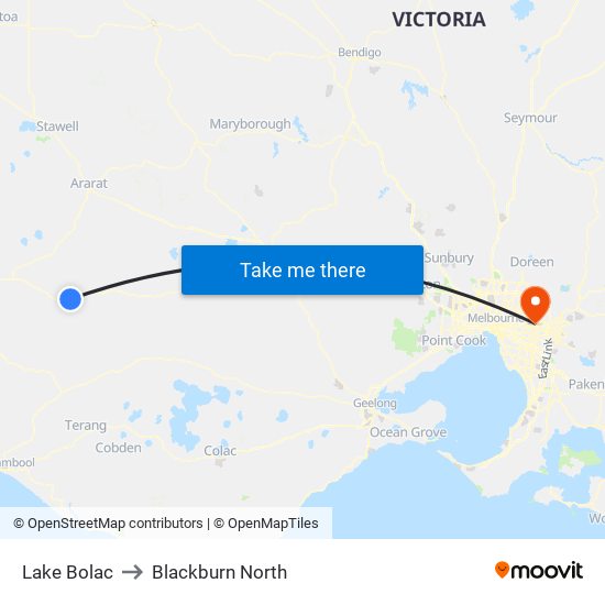 Lake Bolac to Blackburn North map
