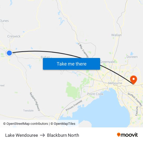 Lake Wendouree to Blackburn North map