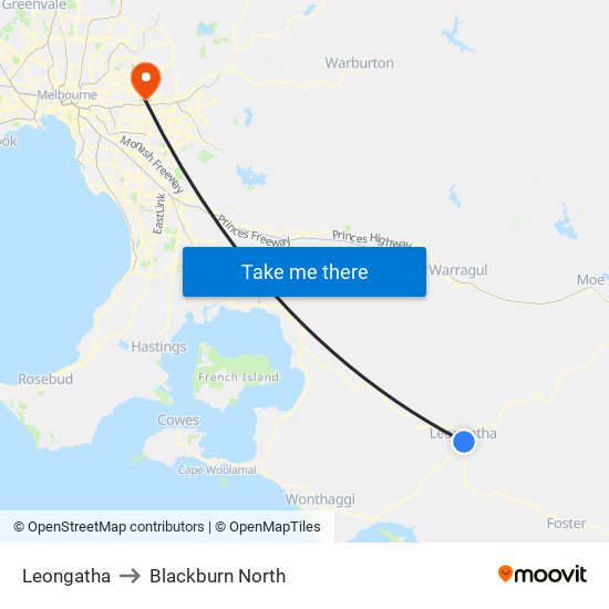 Leongatha to Blackburn North map