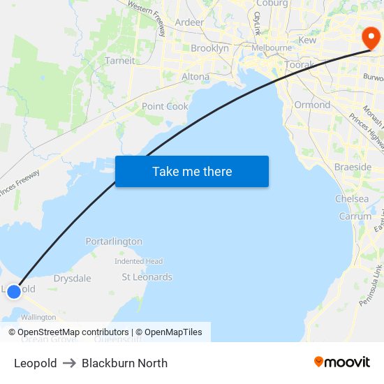 Leopold to Blackburn North map