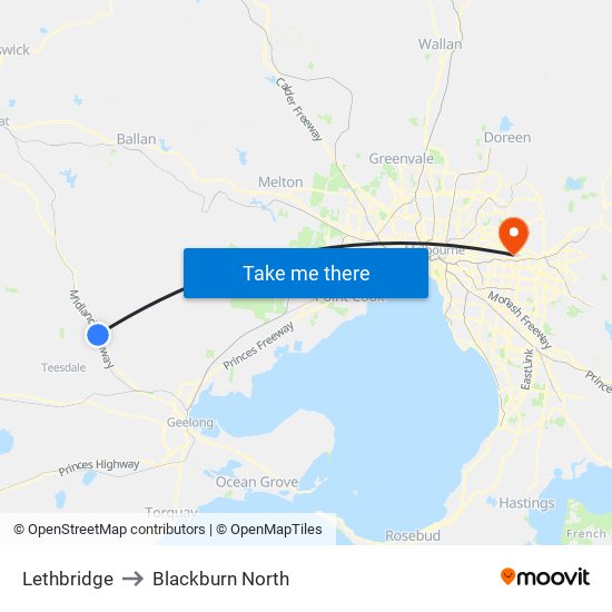 Lethbridge to Blackburn North map