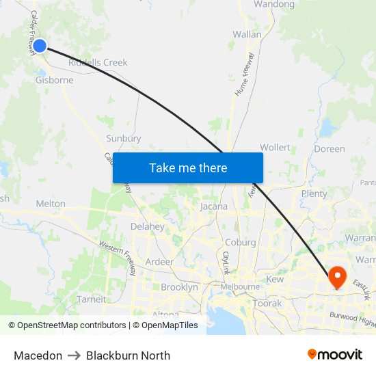 Macedon to Blackburn North map