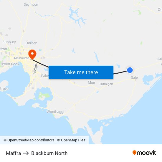 Maffra to Blackburn North map