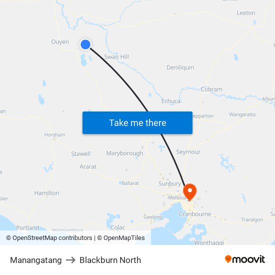 Manangatang to Blackburn North map