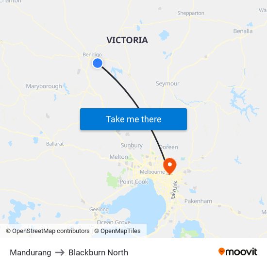 Mandurang to Blackburn North map