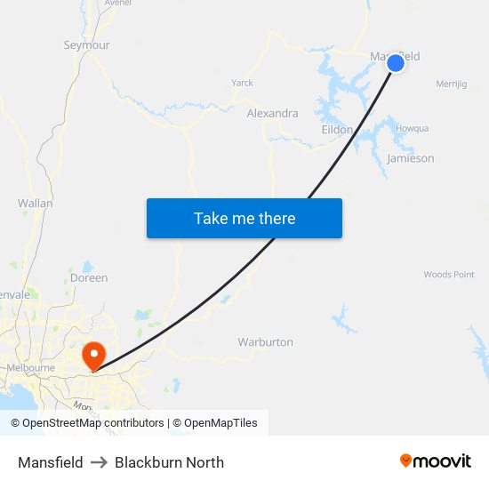 Mansfield to Blackburn North map