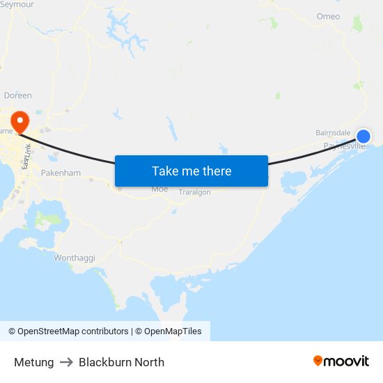 Metung to Blackburn North map