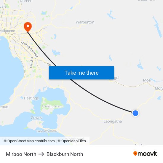 Mirboo North to Blackburn North map