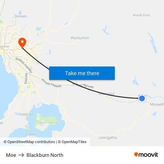 Moe to Blackburn North map