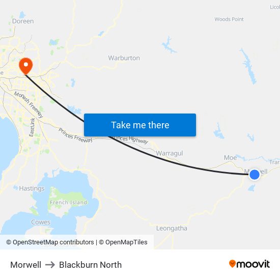 Morwell to Blackburn North map