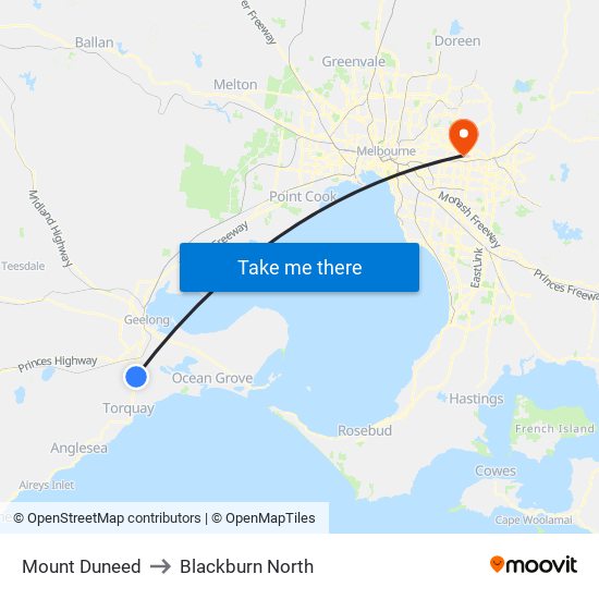 Mount Duneed to Blackburn North map