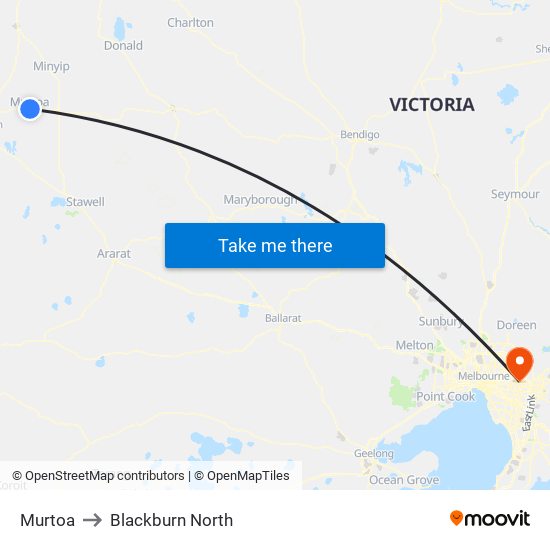 Murtoa to Blackburn North map