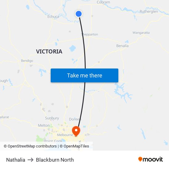 Nathalia to Blackburn North map