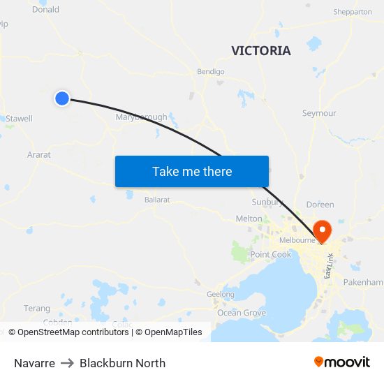 Navarre to Blackburn North map